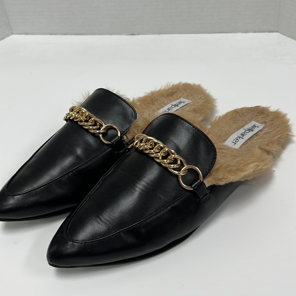 Kellparker JESSICA Black Faux Leather Faux Fur Lined Mules 9